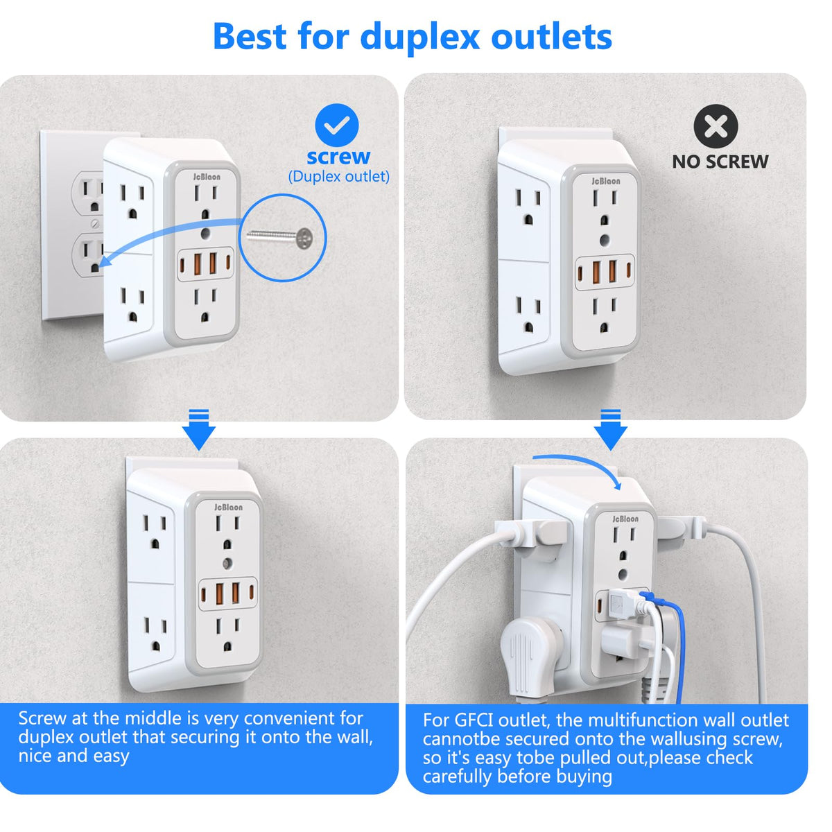 3 Pack Surge Protector Outlet Extender, 6 Outlet Splitter with 4 USB Ports (2 USB C), Multi Plug Wall Outlet 1050J Power Strip, USB Wall Charger for Home Office Kitchen Travel-ETL