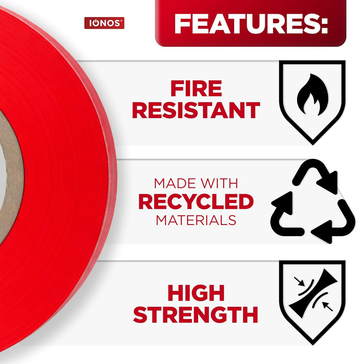 Status IONOS Red PVC Tape, 33 metres, Pack of 1