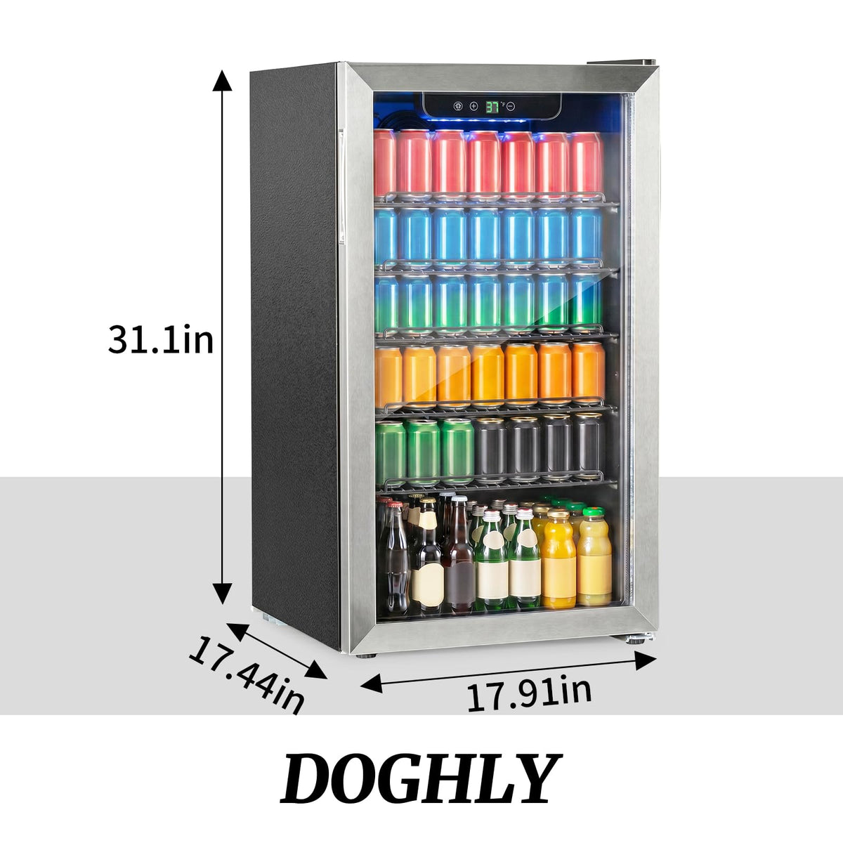 DOGHLY 0.95 Cu.Ft Mini Fridge Mirror Door for Beverages & Skincare, 24 Cans