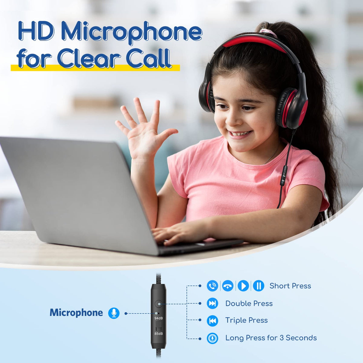 EarFun K1 Kids Headphones Wired with Mic, Volume Limit Headphones for Kids