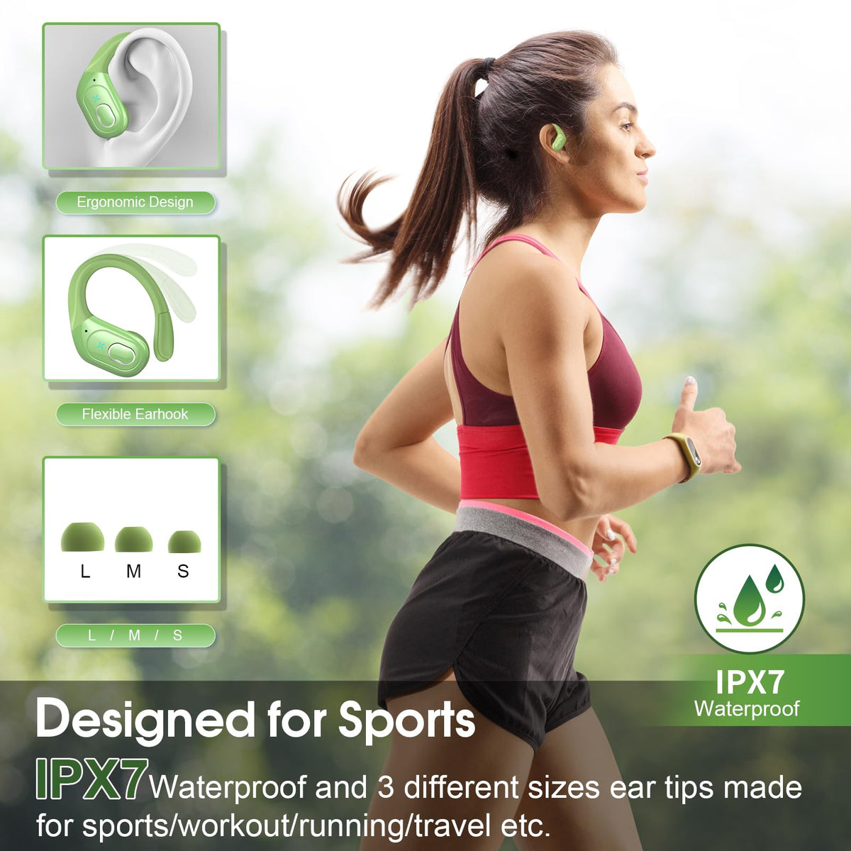 Aptkdoe Wireless Earbuds 75H Bluetooth 5.4 Sport Headphones with Earhooks