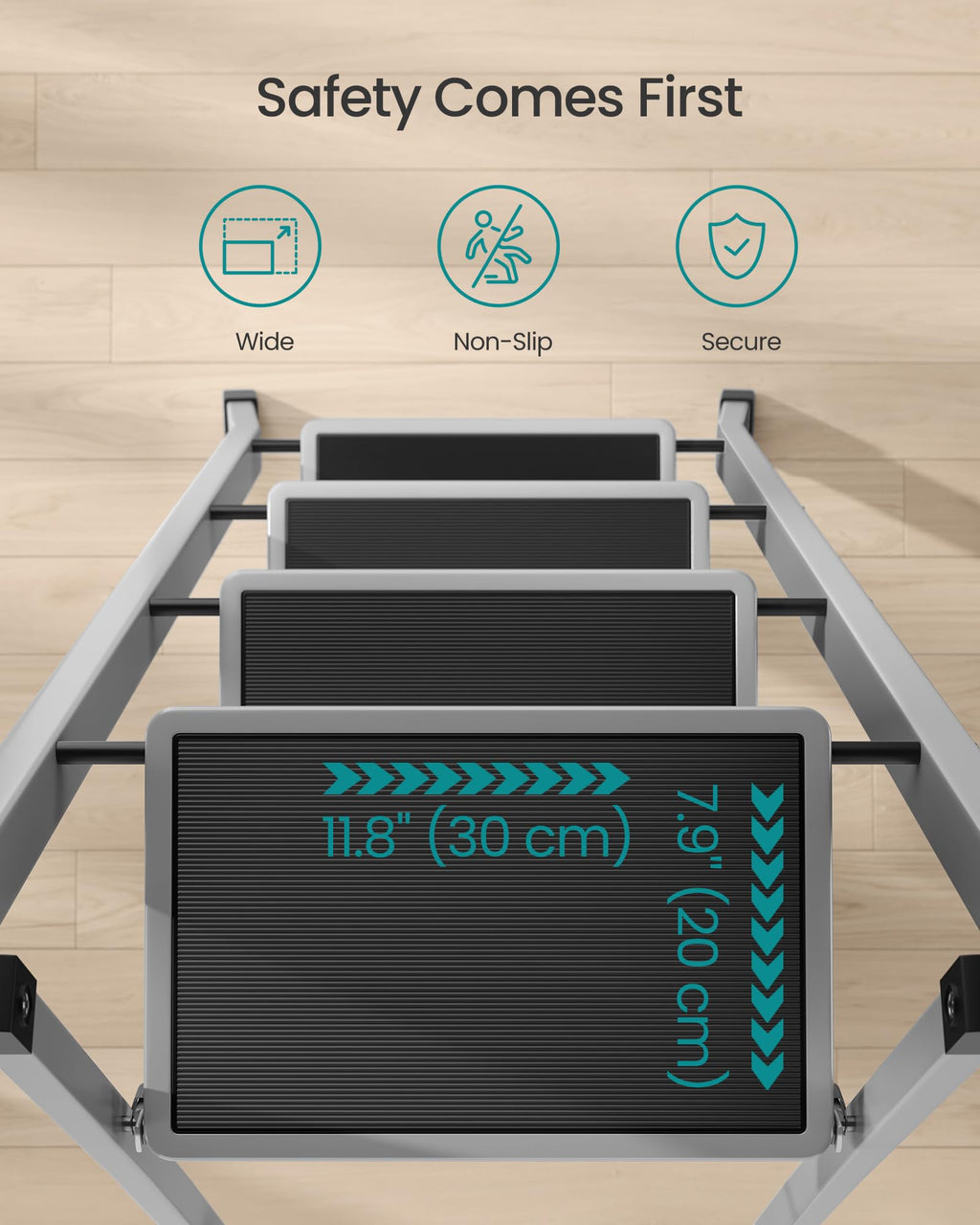 SONGMICS 3-Step Ladder, Folding Step Ladder, Safety, Holds up to 150KG