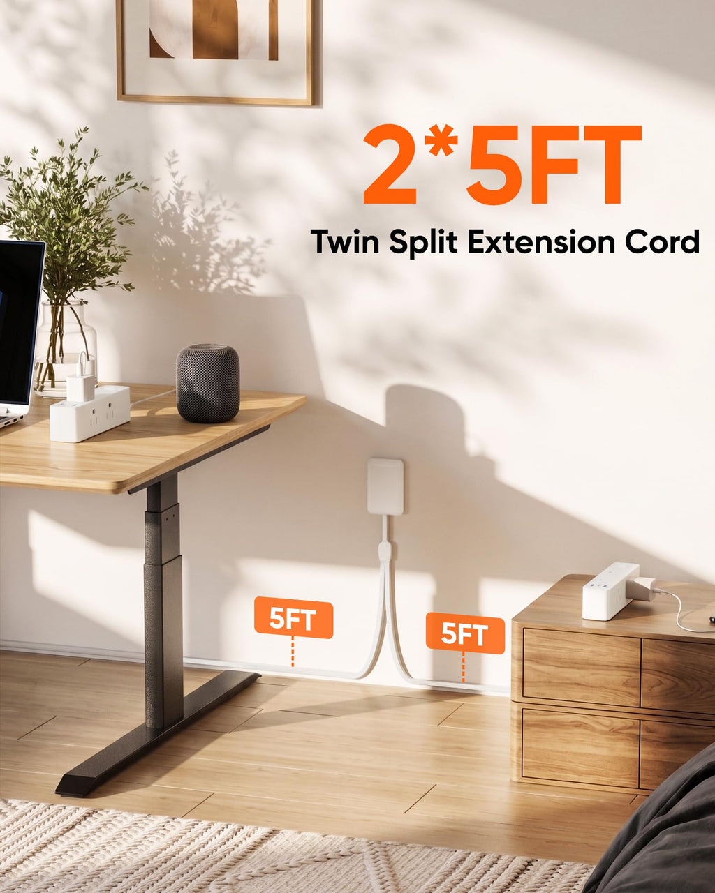 Olcorife Flat Extension Cord with Outlet Cover, Flat Plug Power Strip with 6 Outlets and 3 USB Ports, 8 FT Cord Hidden Outlet Extender for Tight Spaces