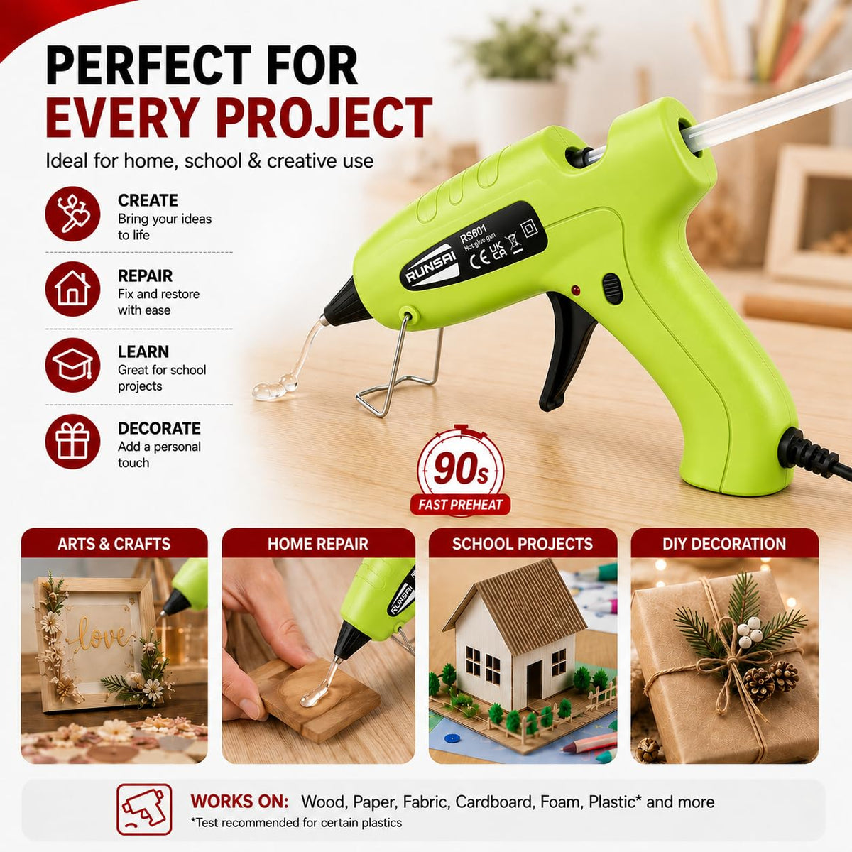 RUNSAI® Hot Glue Gun Kit, 30W Mini Glue Gun with 30pcs 7mm Sticks