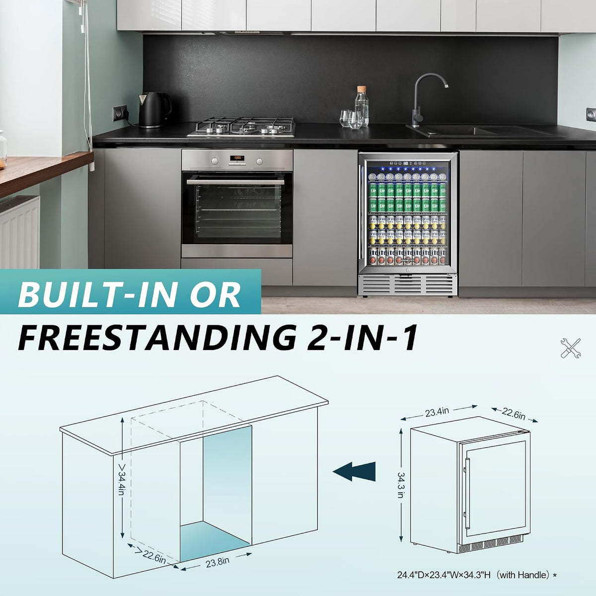 EUHOMY 24 Can Mini Fridge, 18L Beverage Refrigerator with Quiet Compressor