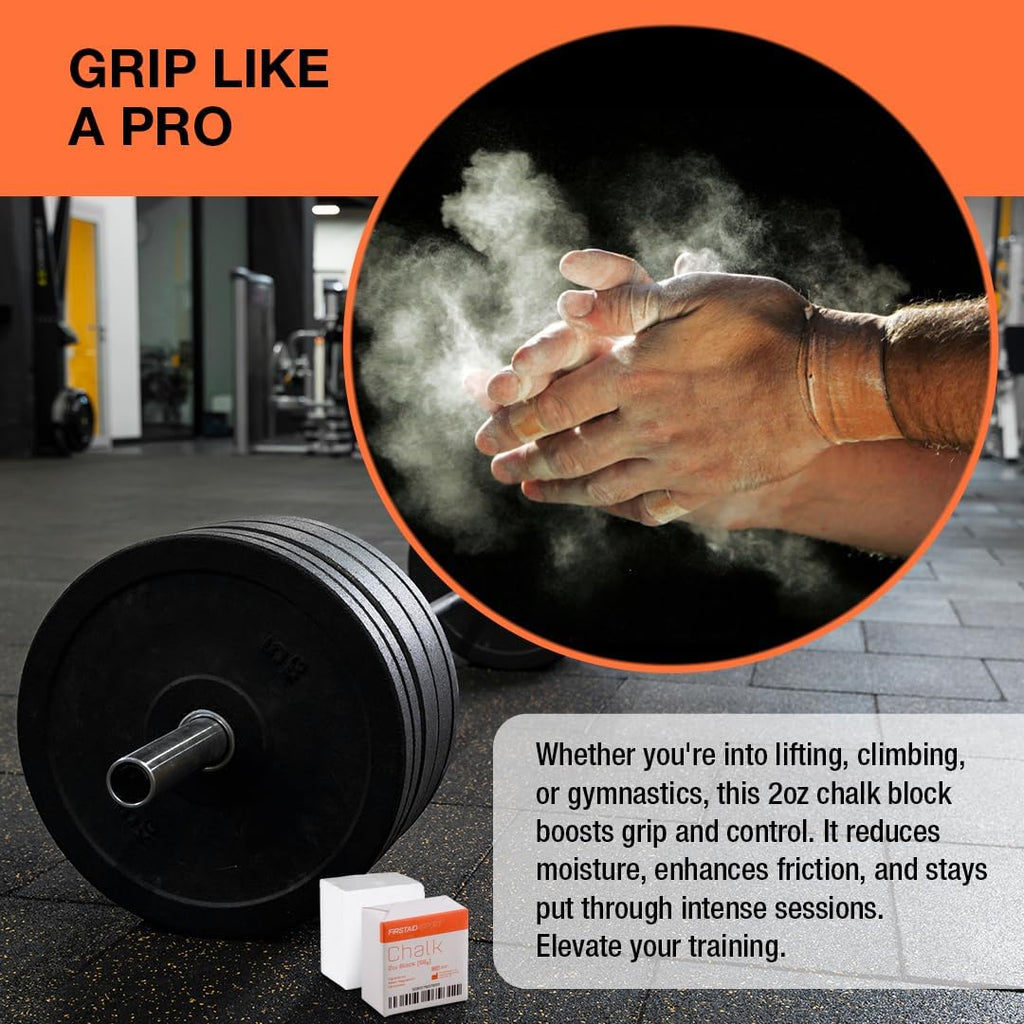 Firstaid4sport Professional 2oz White Chalk Block for Enhanced Grip - Moisture-Absorbing Magnesium Carbonate for Climbing, Weightlifting & Gymnastics - Reduces Hand Friction & Improves Performance