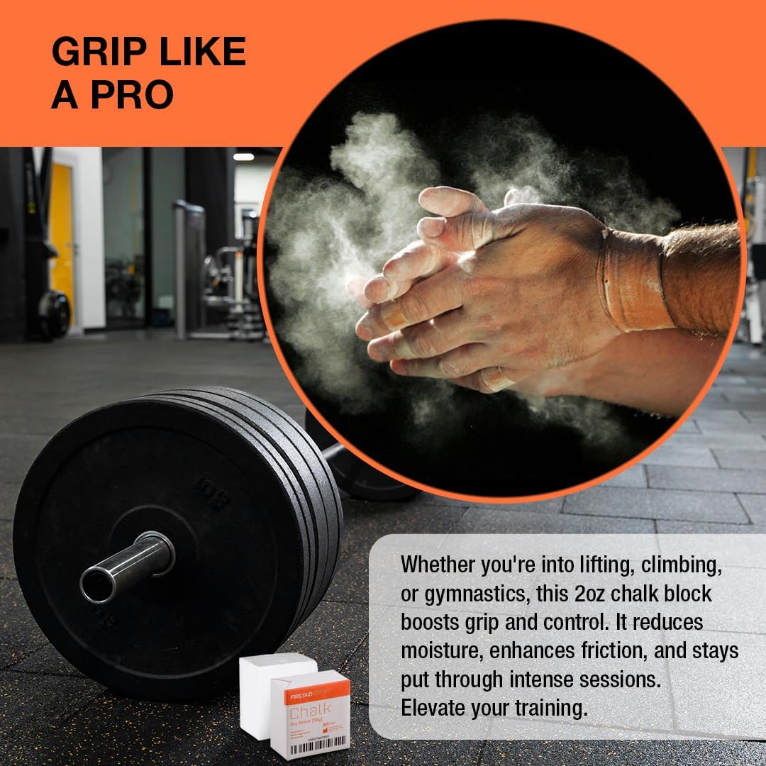 Firstaid4sport Professional 2oz White Chalk Block for Enhanced Grip - Moisture-Absorbing Magnesium Carbonate for Climbing, Weightlifting & Gymnastics - Reduces Hand Friction & Improves Performance