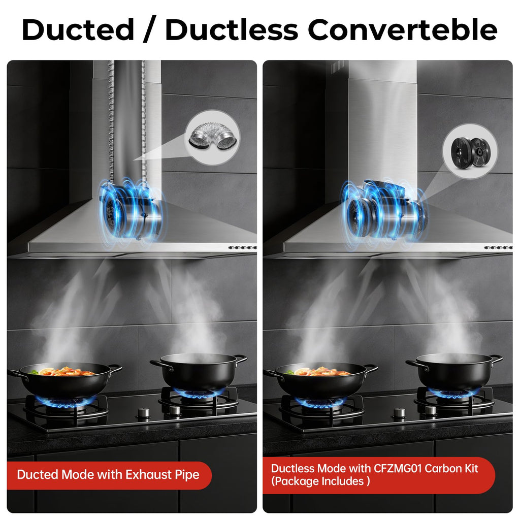 24 inch Range Hood, Ducted/Ductless Range Hood 450CFM, Wall Mount