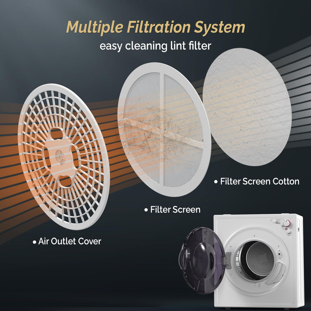 ROVSUN 110V Portable Clothes Dryer, High End Laundry Front Load Tumble Dryer Machine with Stainless Steel Tub & Simple Control Knob for Apartment, Dorm-850W, White