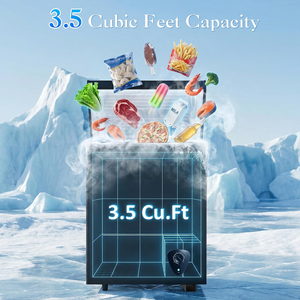 LifePlus Chest Freezer - 3.5 Cubic Feet Compact Deep Freezer Small Freezer 7 Adjustable Temperature with Removable Basket, Energy Saving Super Quiet for Garage, Office, Kitchen, or Apartment, Gray