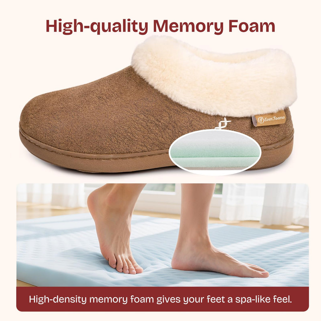 EverFoams Women's Suede Bootie Slippers Fuzzy Plush Collar Memory Foam