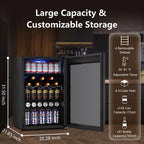 Electactic 48 Can Beverage Refrigerator,12 Bottle Wine Cooler with Seamless Stainless Steel & Glass Door, Digital Temperature Display, Countertop Mini Fridge for Soda, Wine or Beer, Silver