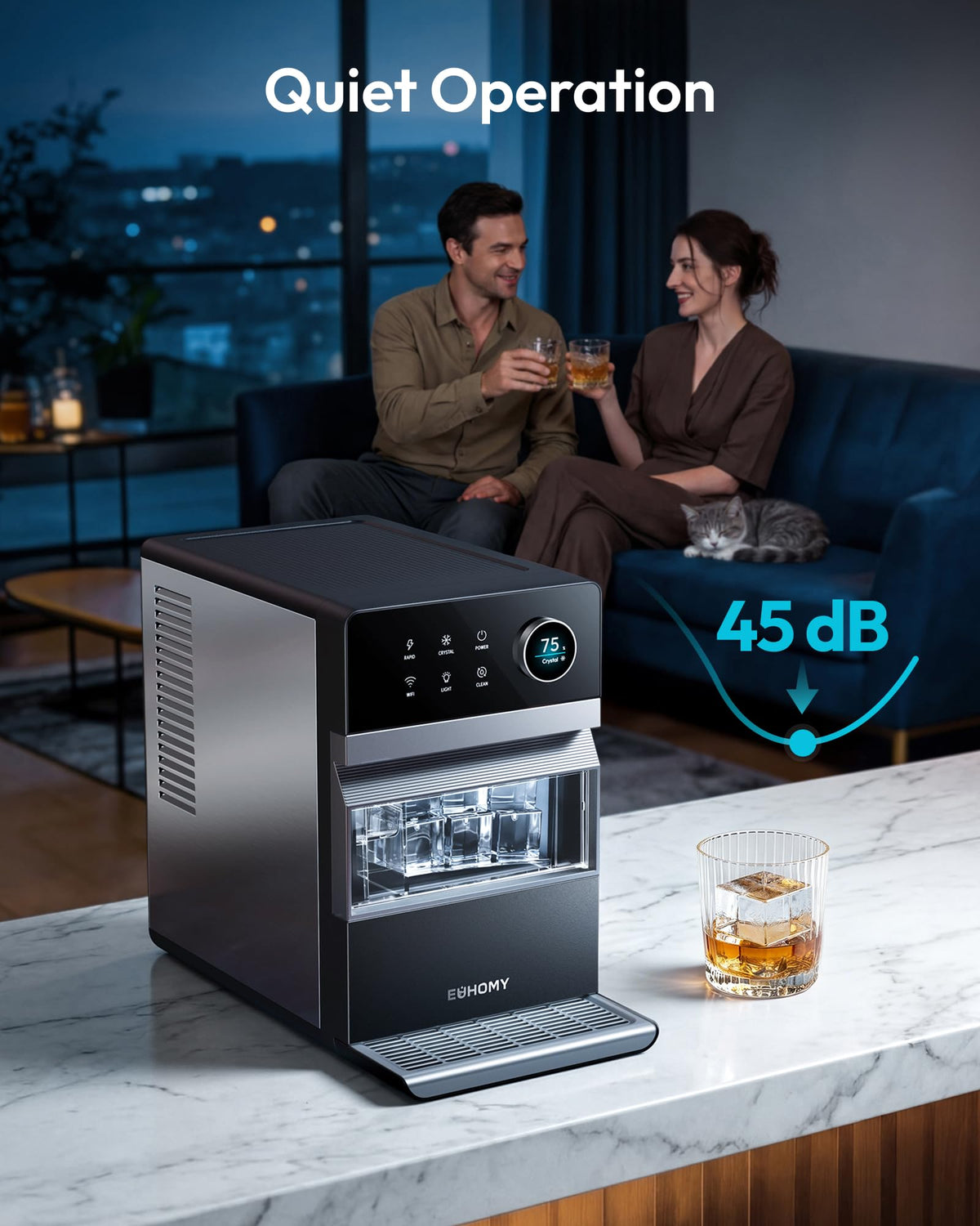 EUHOMY 2.4" Ice Ball Maker Countertop, 3Pcs Ready in 40Mins, 108Pcs/Day, Self-Cleaning Sphere Ice Maker Machine with Crystal Clear Ice, Round Ice Cube Maker for Whiskey & Bourbon