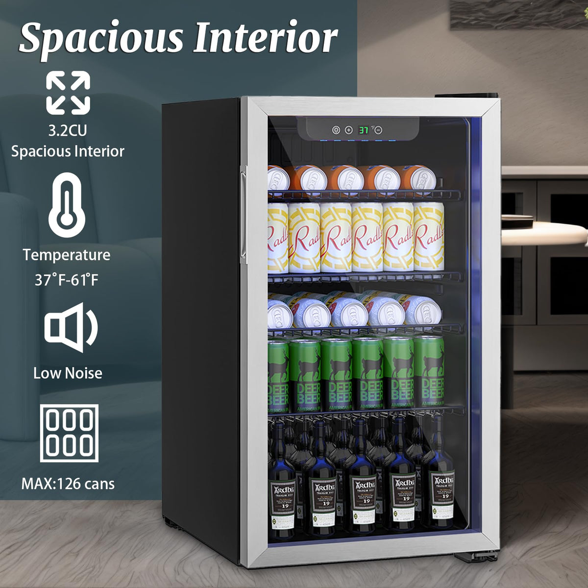 DOGHLY 0.95 Cu.Ft Mini Fridge Mirror Door for Beverages & Skincare, 24 Cans