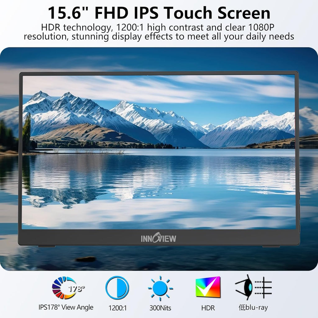 InnoView Portable Monitor, 15.6 Inch FHD 1080P HDMI USB C Second External Monitor for Laptop, Desktop, MacBook, Phones, Tablet, PS5/4, Xbox, Switch, Built-in Speaker with Protective Case