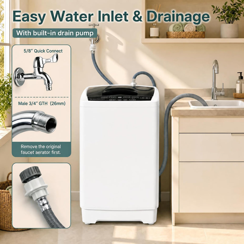 COSTWAY 8.8LBS Portable Washing Machine, Full-Automatic w/Drain Pump, White