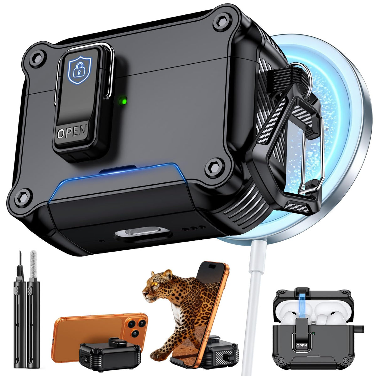 Inesore for AirPods AirPods Pro 1st/2nd Case with Secure Lock (Black)