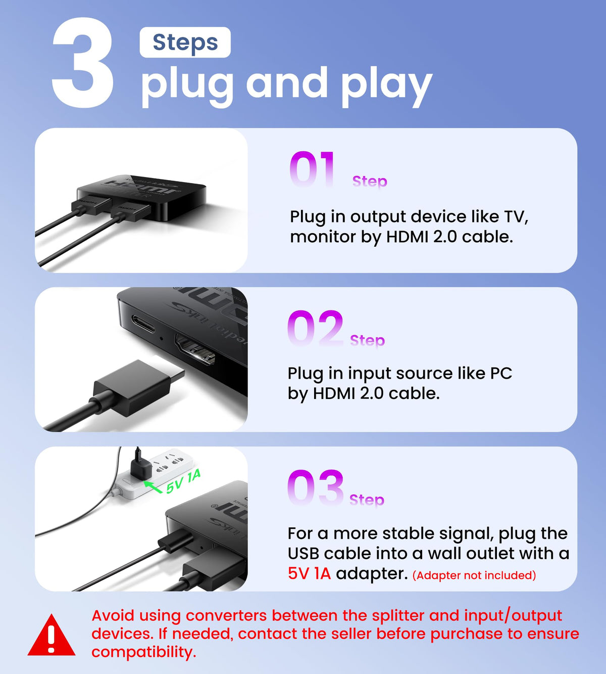 avedio links 4K@60Hz HDMI Splitter 1 in 2 out, Mirror Same Screen Only