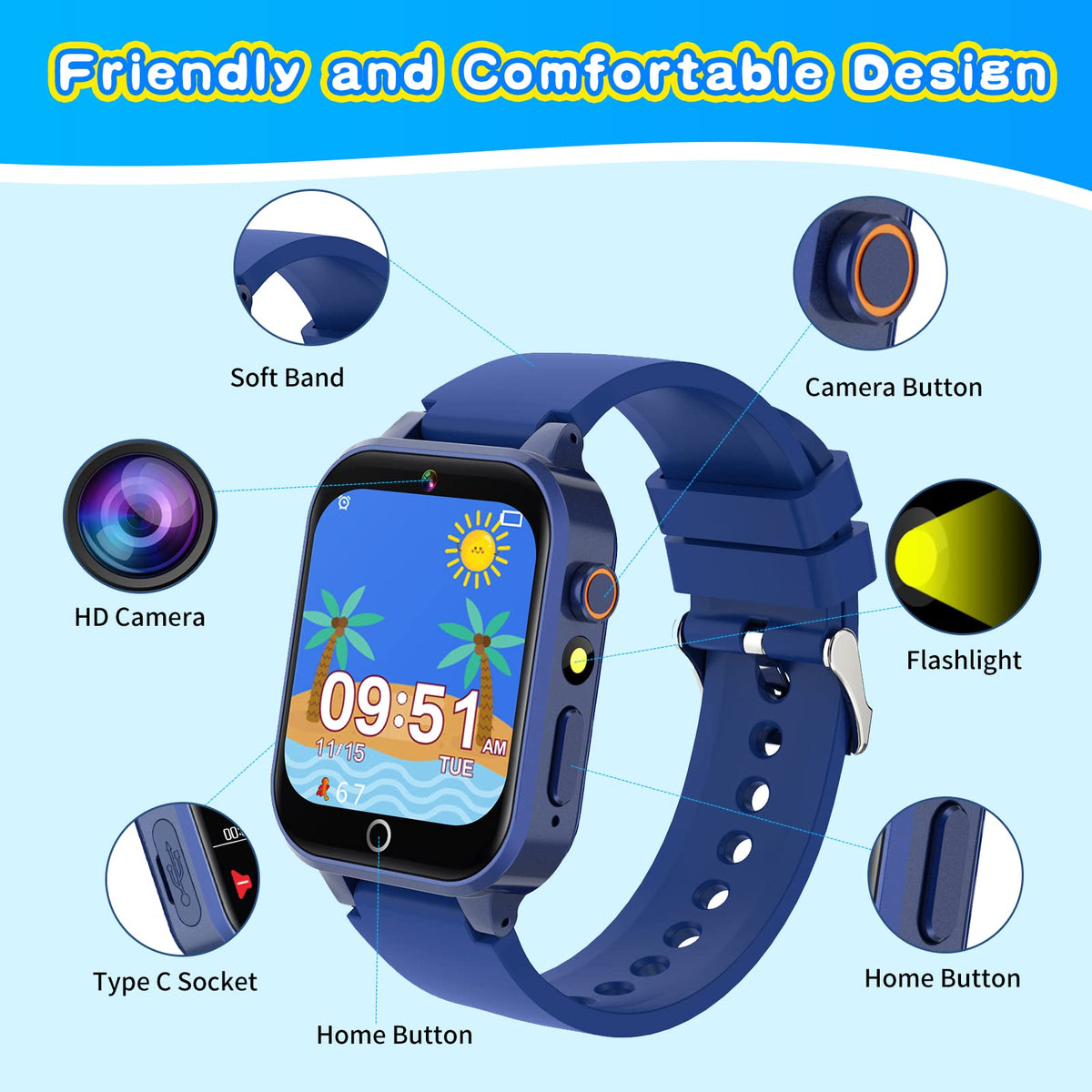 Kids Smart Watches Girls Age 5-12, 26 Games High-Resolution Touchscreen Kids Watch with Video Camera Music Player Pedometer Flashlight 12/24 hr Educational Toys Birthday Gifts for Girls Ages 6 7 8