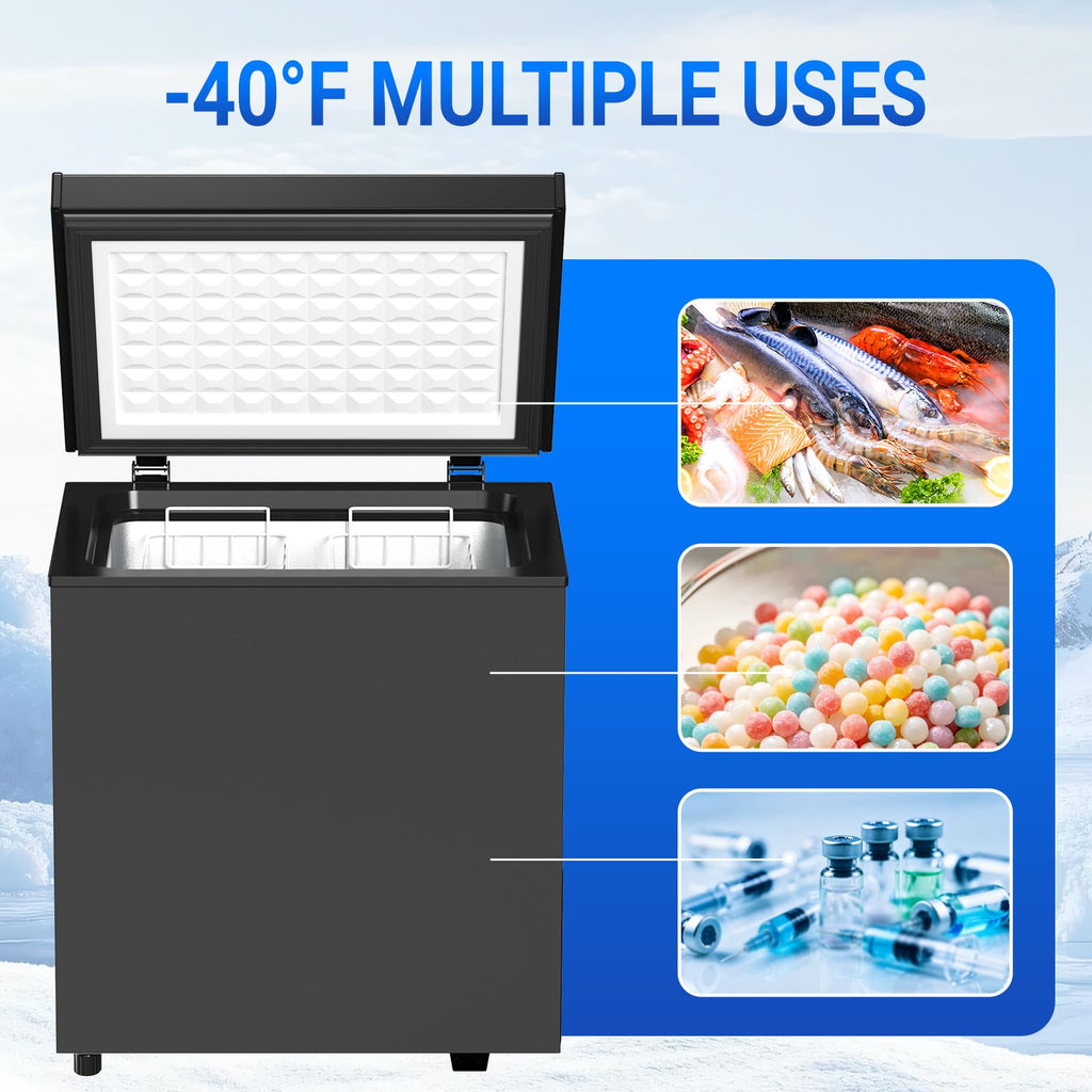 Chest Freezer Low temperature quick freeze 14℉ to -40℉ Compact Freezer - 2 Removable Baskets Match Day Parties, Home Bar Game Day &Beaded Ice Cream & Frozen Storage (Red, 1.8 Cubic Feet)