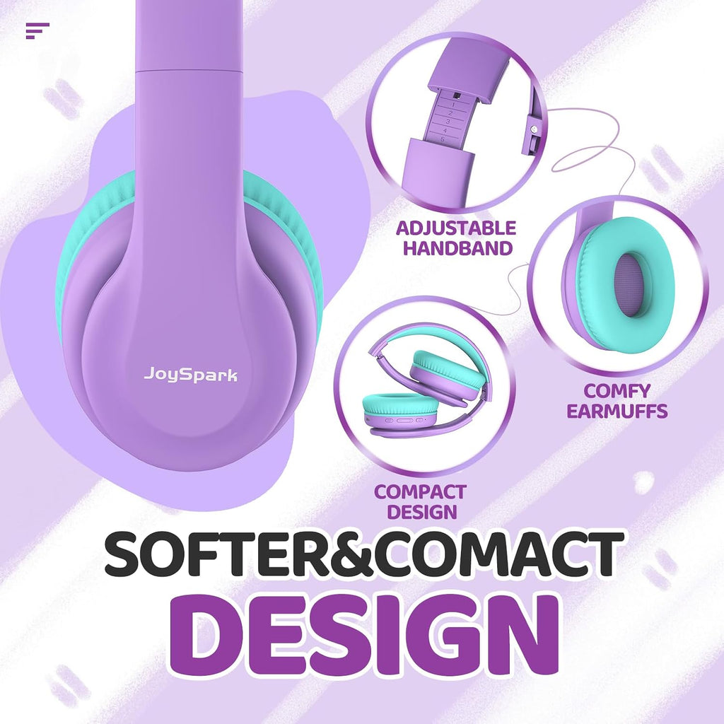 JoySpark Kids Bluetooth Headphones Over-Ear, 60Hrs, Built-in Mic-Purple