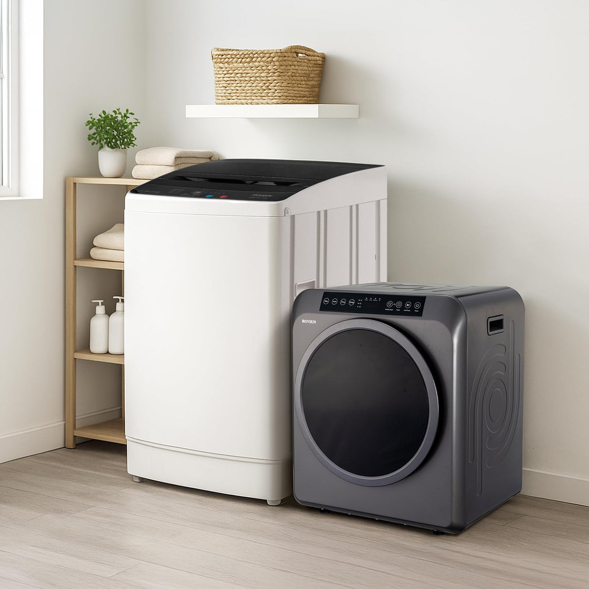 ROVSUN 25LBS Full-Automatic Washing Machine and 3.5CuFt Portable Clothes Dryer Set, Compact Laundry Washer and Dryer Combo Set with Stainless Steel Inner Tub, for Apartment, Dorms, Home