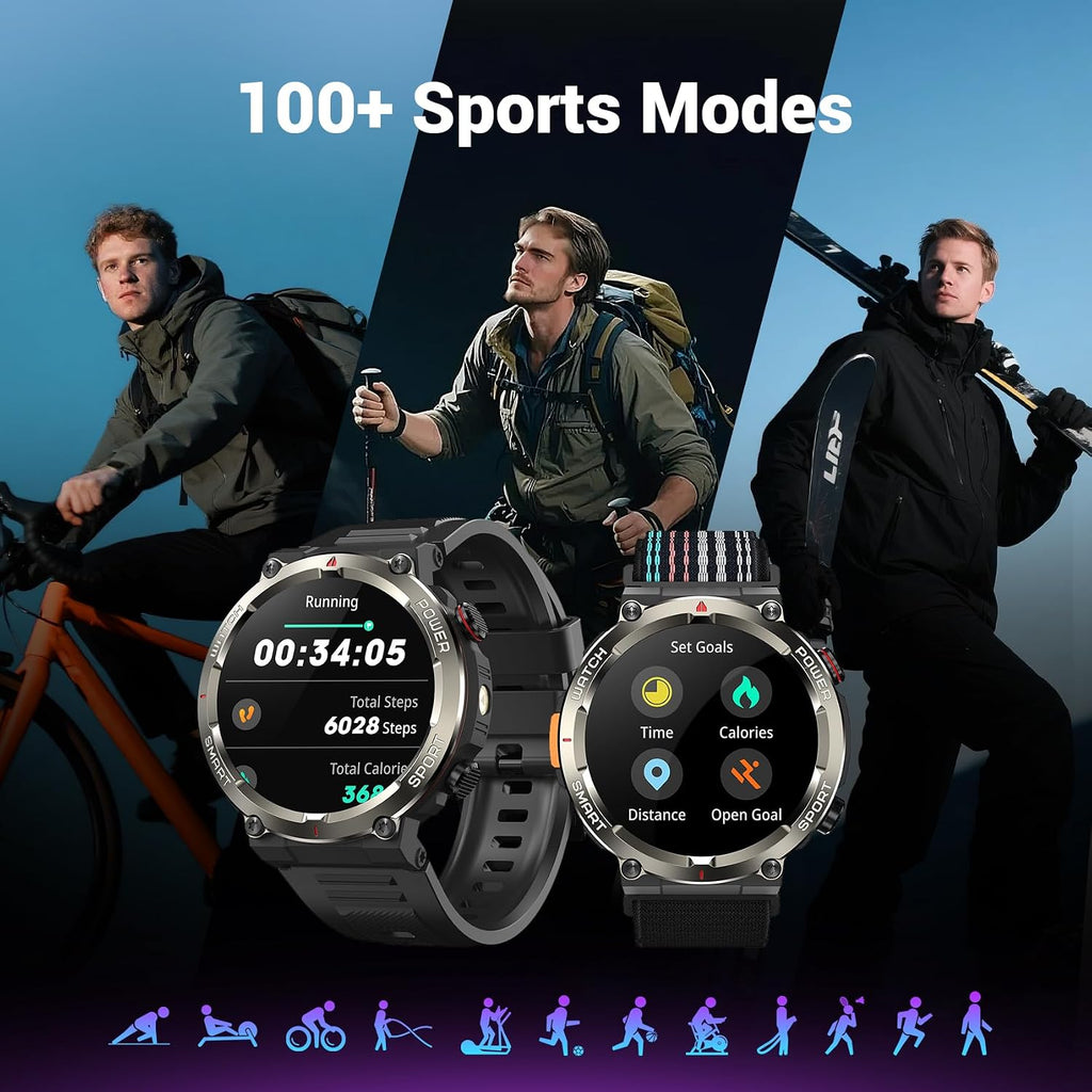 Blackview Military Smart Watch for Men (Answer/Make Calls), 1.45" Fitness Tracker with 100-Day Battery/Flashlight/Compass/Heart Rate/SpO2/Sleep, 150+ Sports IP68 Waterproof Smartwatch for iOS Android
