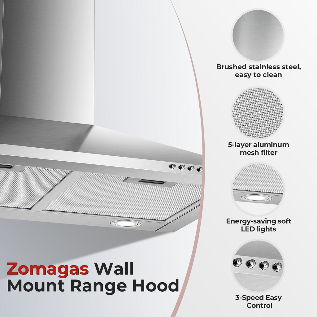 24 inch Range Hood, Ducted/Ductless Range Hood 450CFM, Wall Mount