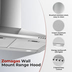 24 inch Range Hood, Ducted/Ductless Range Hood 450CFM, Wall Mount