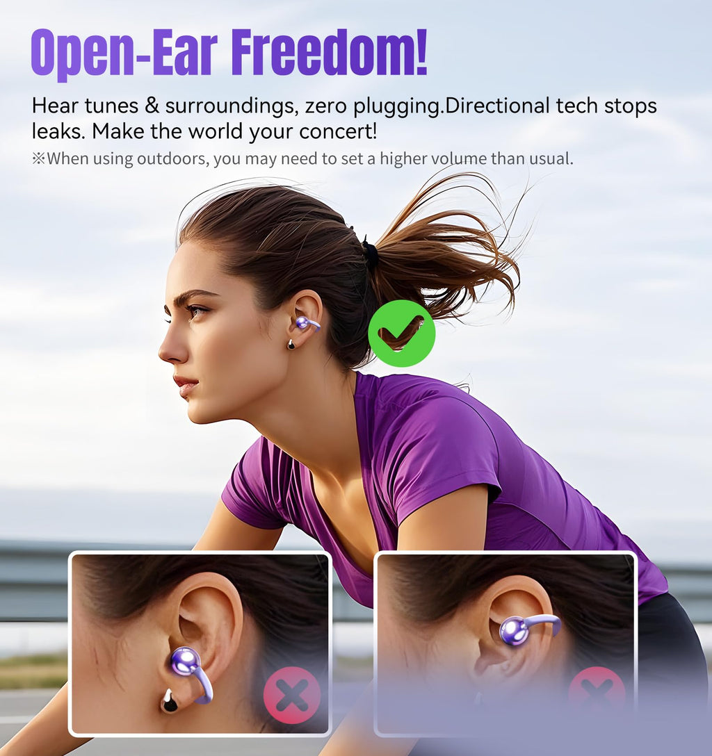 Kinglucky Clip-On Earbuds Gen 3, Open-Ear Wireless Bluetooth 6.0 Headphones with Mic, Secure Fit for Small Ears & Glasses Wearers, 50H Playtime, LED Digital Display, ENC, IPX5 Waterproof(Balck)