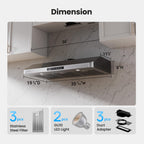 VIKIO HOME 30 Inch Under Cabinet Range Hood, 980CFM Fast Venting Ducted, Kitchen Hood With 3 Speed Gesture Sensing & Touch Control, Stainless Steel Stove Hood With LED Light And 2 Baffle Filters