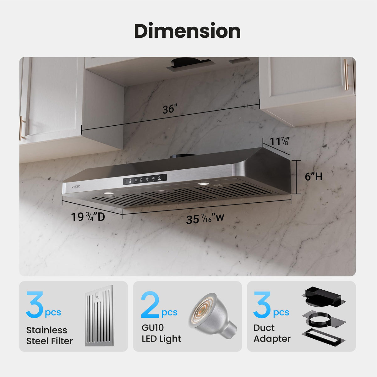 VIKIO HOME 30 Inch Under Cabinet Range Hood, 980CFM Fast Venting Ducted, Kitchen Hood With 3 Speed Gesture Sensing & Touch Control, Stainless Steel Stove Hood With LED Light And 2 Baffle Filters