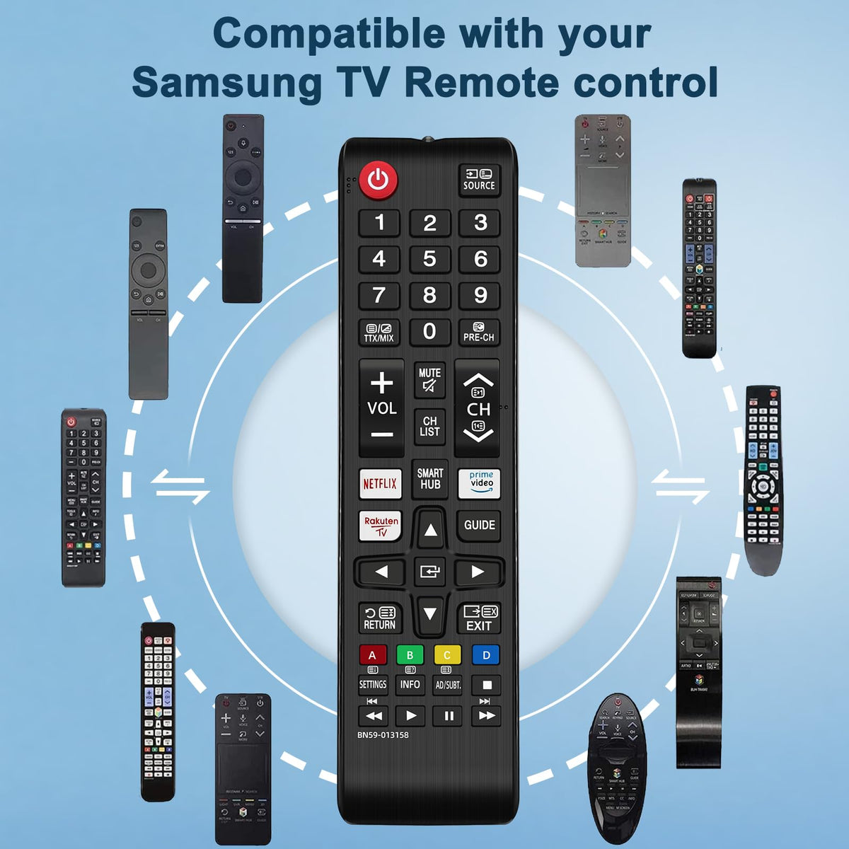 2 Pack Universal Remote for Samsung TV Remote Control with Prime Video, Netflix, Rakute TV Button, Samsung Remote Controls for Smart TV LCD UHD LED Hdtv QLED 3D 4K 8K TVs All