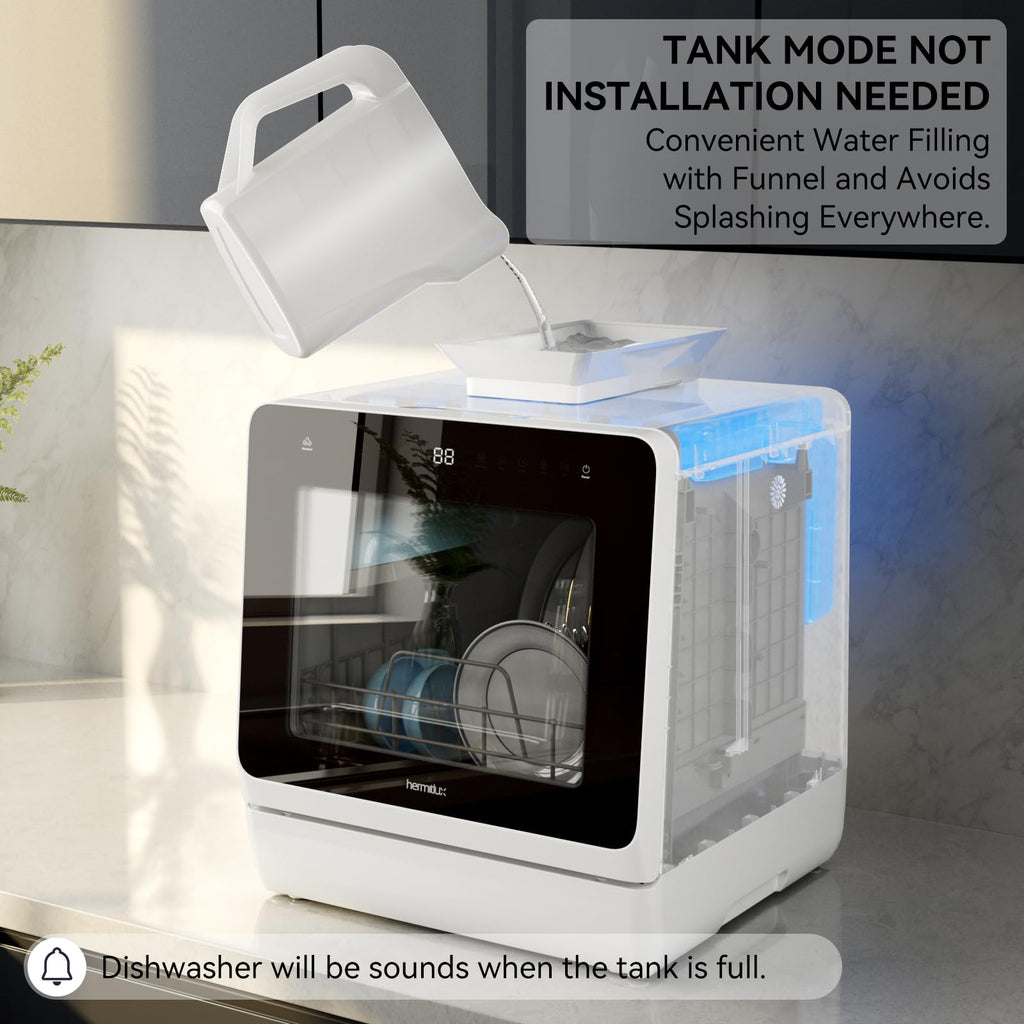 Hermitlux Slim Countertop Portable Dishwasher for Small Spaces
