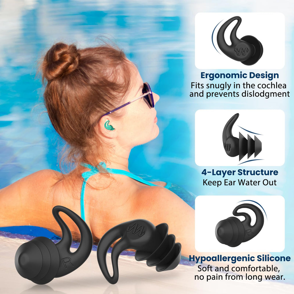 Swimming Ear Plugs for Kids,4 Pairs Reusable Silicone Ear Plugs Swimming