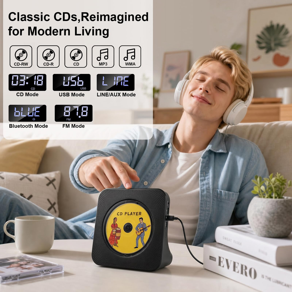 Gueray CD Player Portable Bluetooth Desktop CD Players for Home