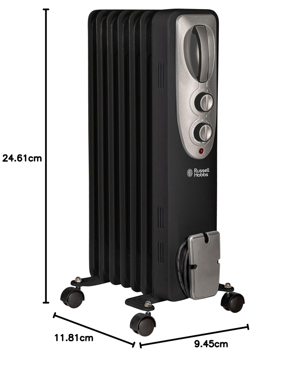 Russell Hobbs 2000W/2KW Oil Filled Radiator, 9 Fin Portable Electric Heater - White, Adjustable Thermostat with 3 Heat Settings, Safety Cut-off, 20 m sq Room Size, RHOFR5002, 2 Year Guarantee