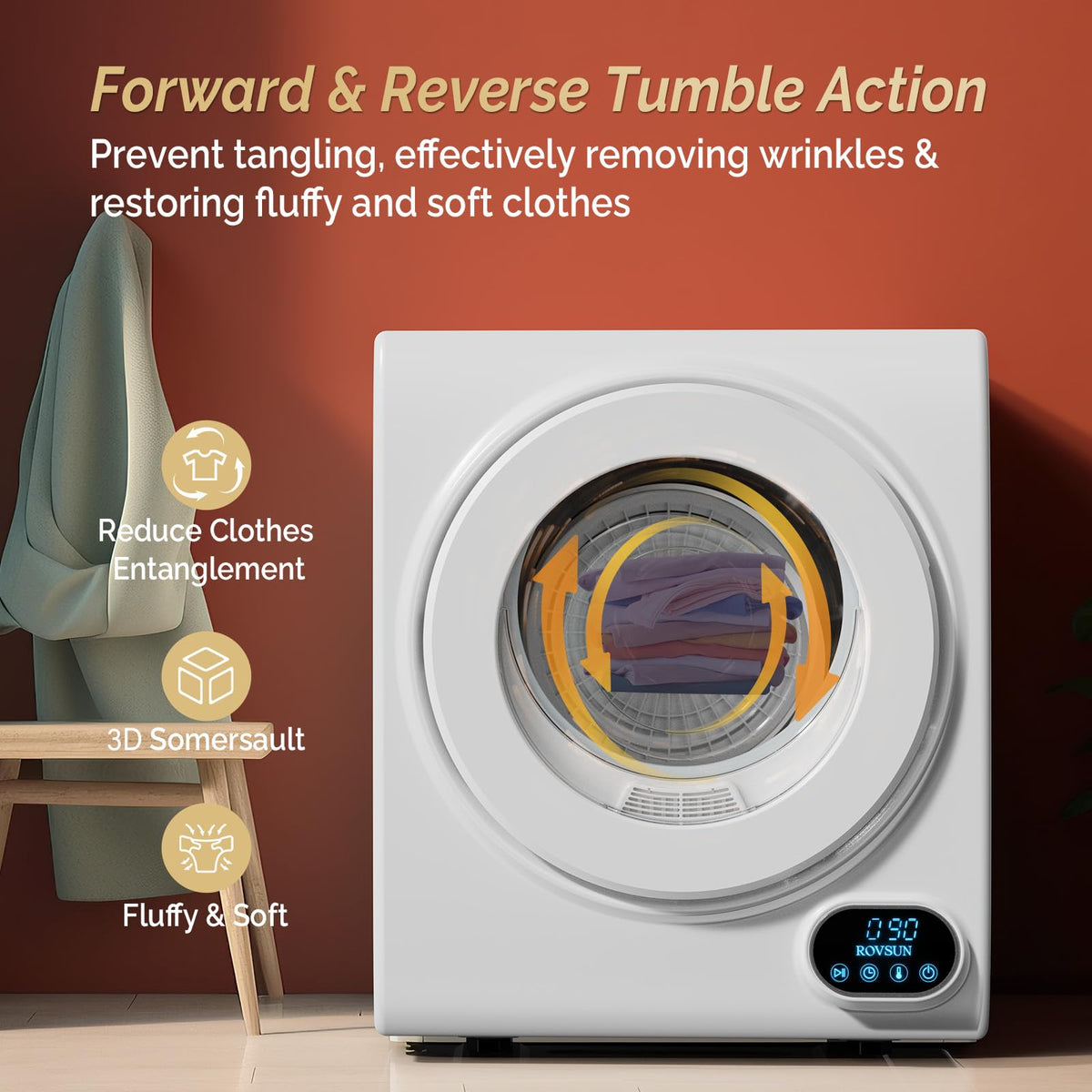 ROVSUN 25LBS Full-Automatic Washing Machine and 3.5CuFt Portable Clothes Dryer Set, Compact Laundry Washer and Dryer Combo Set with Stainless Steel Inner Tub, for Apartment, Dorms, Home
