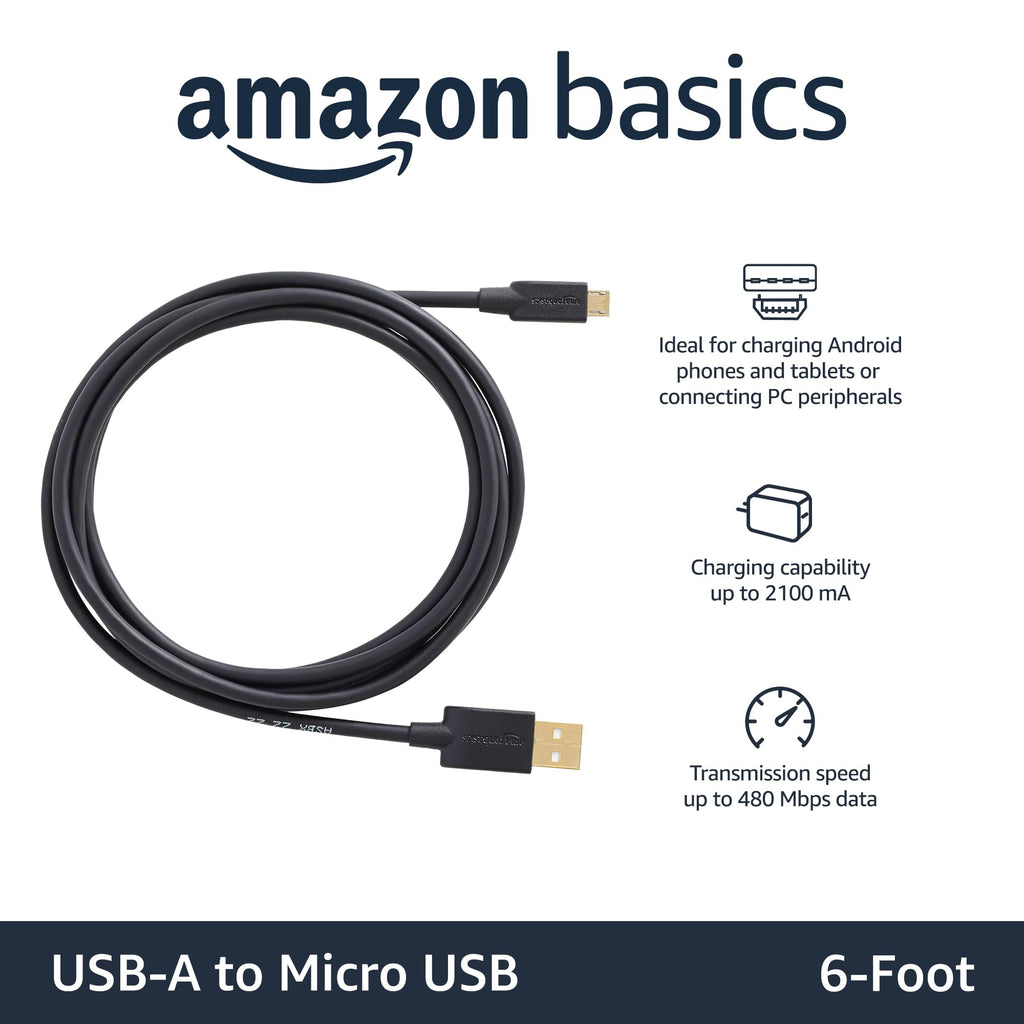 Amazon Basics 5-Pack Micro USB Cable, USB 2.0, 3 m, Black