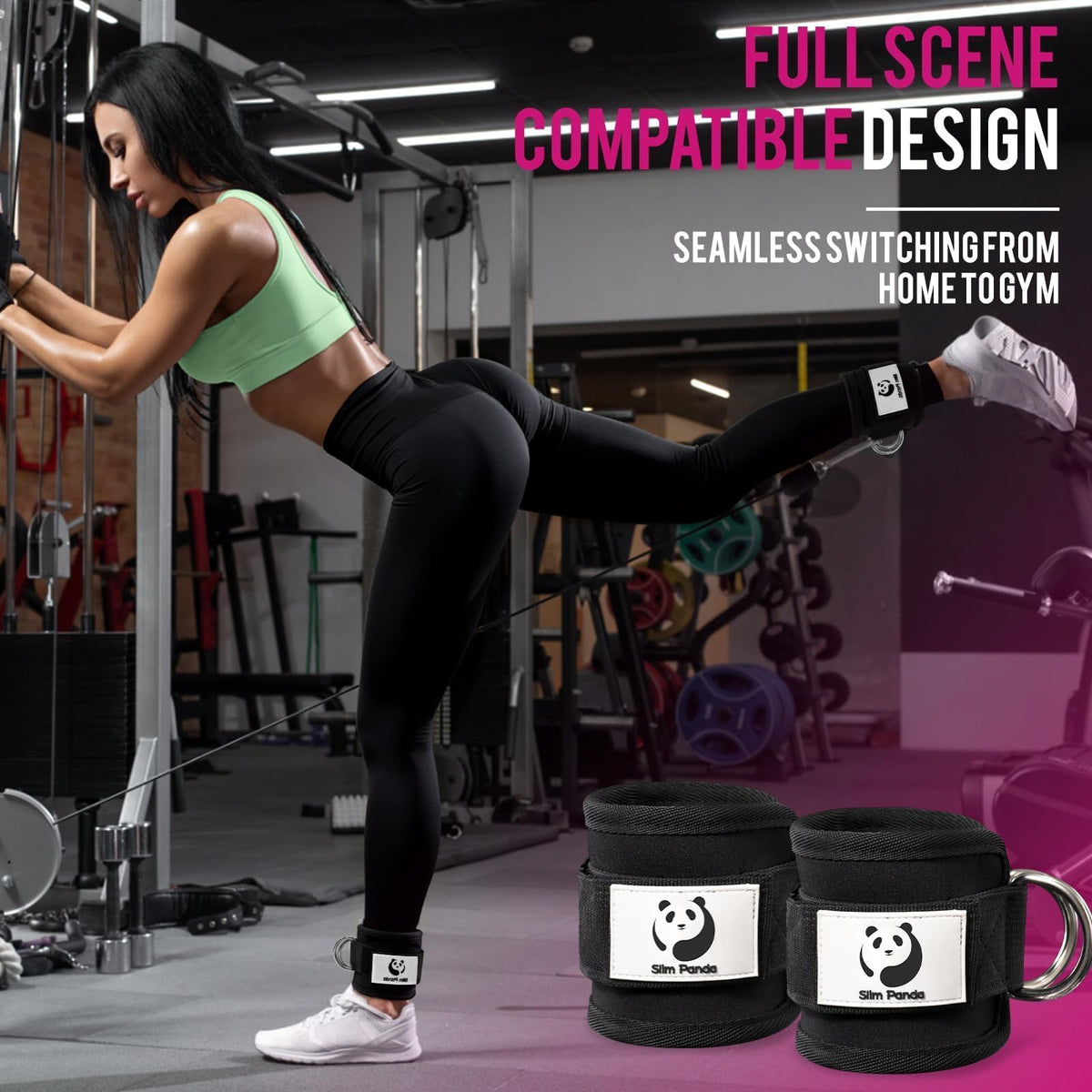 Slim Panda Ankle Straps for Cable Machines, Cable Kickback Ankle Cuffs