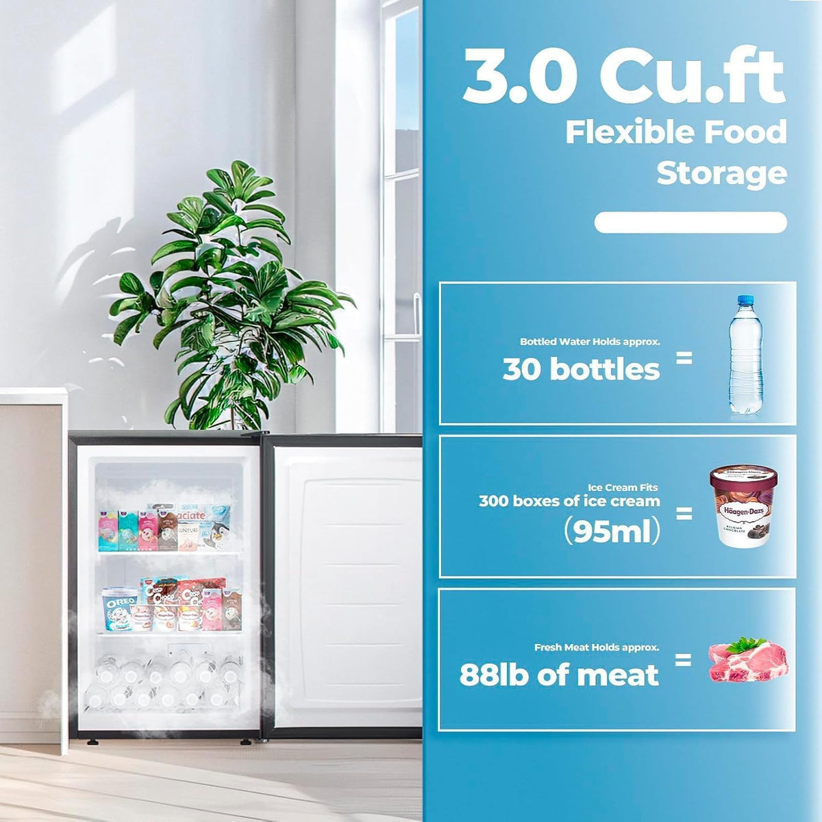 Electactic 3.2 Cu.ft Small Freezer, Mini Upright Freezer, White