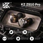 Linsoul KZ ZS10 Pro, 4BA+1DD 5 Driver in Ear Monitor, HiFi Wired Earbuds, Gaming Earbuds, Hybrid IEM Earphones with Stainless Steel Faceplate, Detachable Cable for Musician(with Mic, Dark Black)