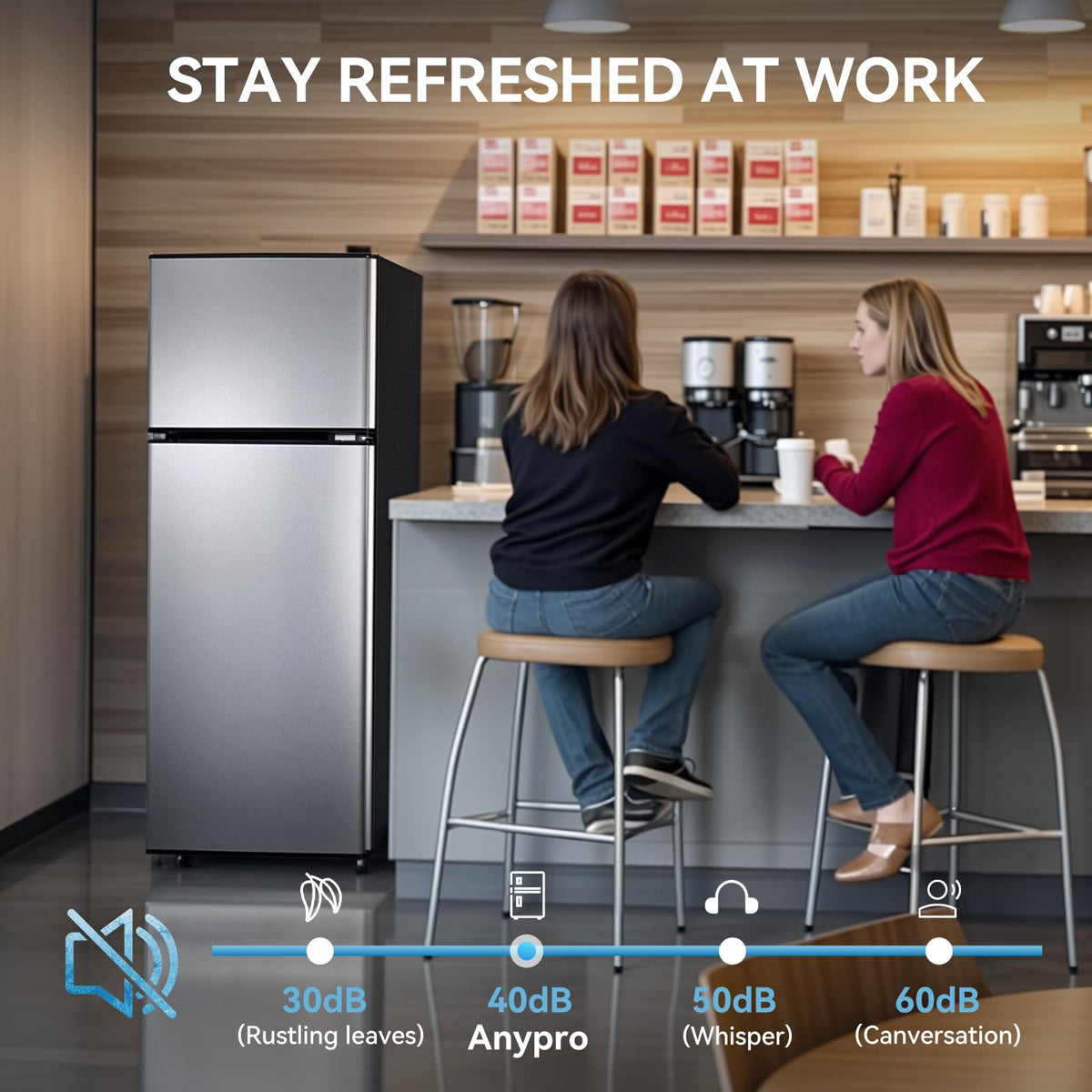 Anypro 4.0 Cu.Ft Fridge with Bottom Freezer, 2 Door Refrigerator with Drawer, 7 Level Temperatures and Adjustable Shelves for Bedroom, Dorm, Office, Apartment, Silver