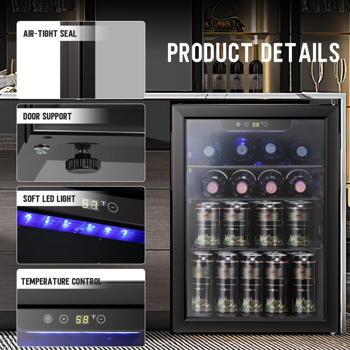 Antarctic Star 12 Bottle 48 Can Beverage Refrigerator Cooler - Mini Fridge Glass Door for Beer Soda Drinks or Wine,Freestanding Beverage Fridge for Home and Bar with Adjustable Shelving, 1.3 Cu. Ft.