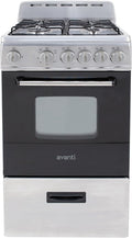 Avanti Compact Gas Range Oven, 4 Sealed Burners, 20-Inch, Stainless Steel