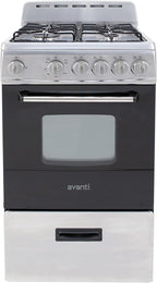 Avanti Compact Gas Range Oven, 4 Sealed Burners, 20-Inch, Stainless Steel