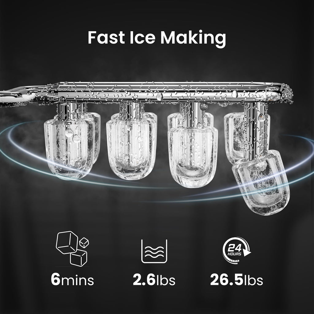 Electactic Portable Ice Maker Countertop,8 Bullet Ice in 6 Mins,2 Ice Size