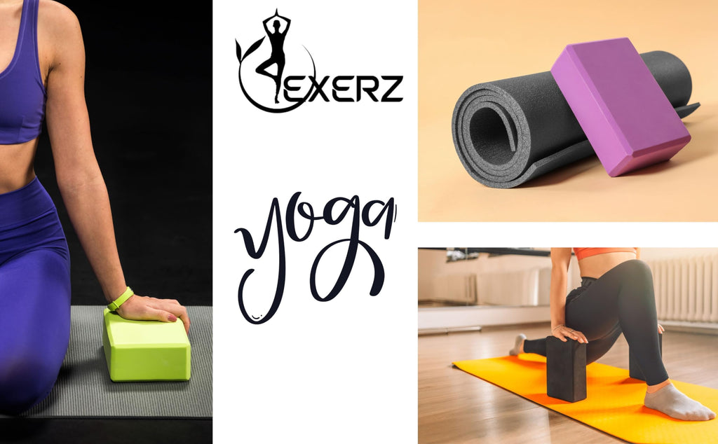 EXERZ Yoga Blocks 2pcs Gym Bricks -Comfortable Fitness Yoga Bricks, Anti-Slip, Lightweight and Travel Friendly Pilates Practice