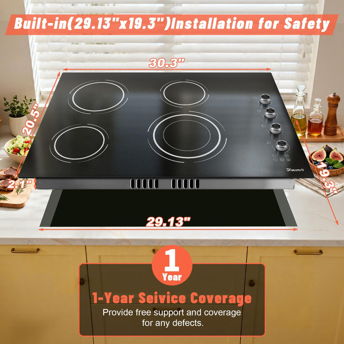 2 Burner Electric Cooktop 110V, 2000W Shard Power