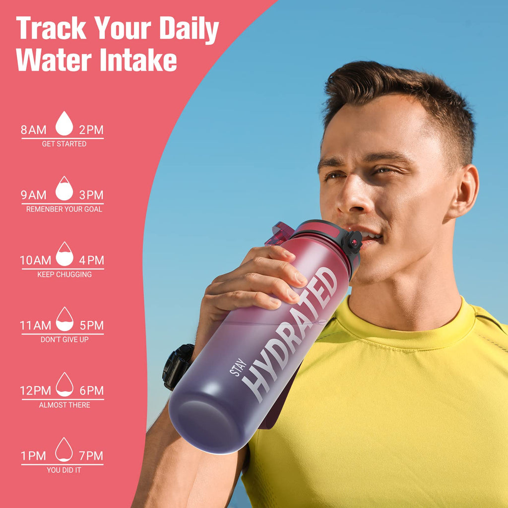Sahara Sailor Water Bottle 1L, Leakproof Tritan Bottle with Time Marker